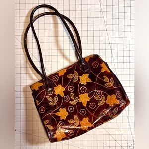 Large Handmade Floral Patterned Burgundy Leather Handbag